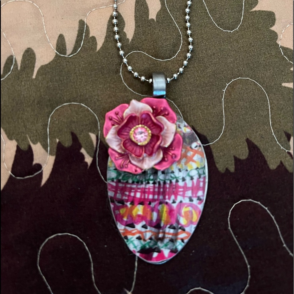 Handmade embellished Spoon necklace. Comes with a 24 inch ball chain. Only one